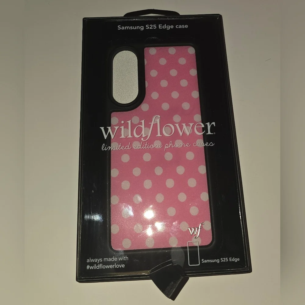 Wildflower Case Samsung Galaxy S25 Edge Pink with White Polka Dot Spots NEW